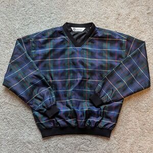 Lady Divots Plaid Windbreaker Pullover Women M Navy Blue Tartan Golf Jacket